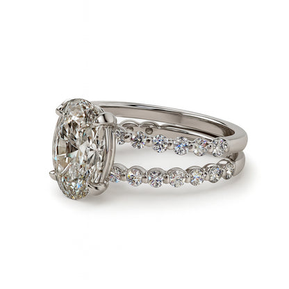 Oval Lab Diamond Engagement Ring with Bubble Band in 14K White Gold - 3.56 Carats