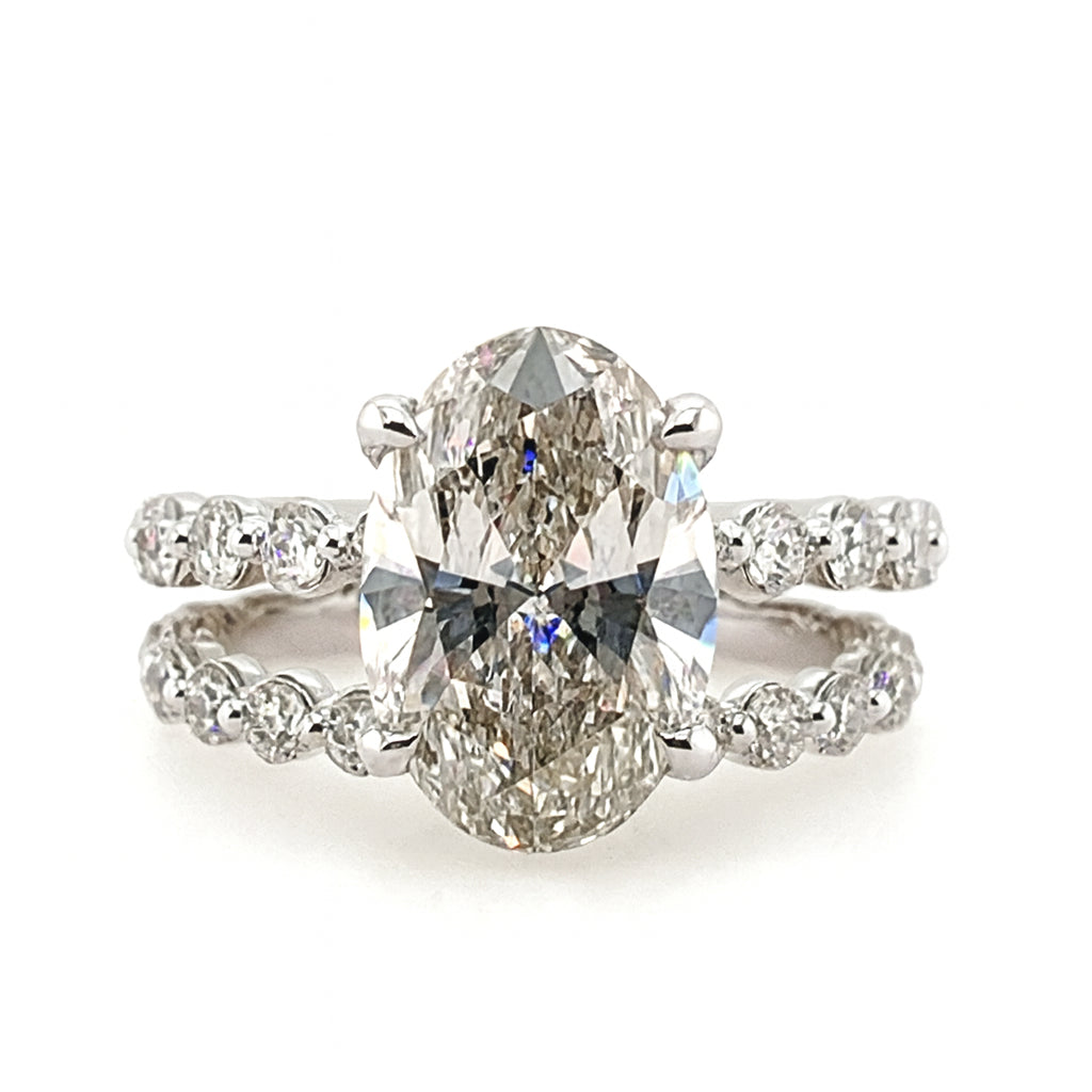 Oval Lab Diamond Engagement Ring with Bubble Band in 14K White Gold - 3.56 Carats