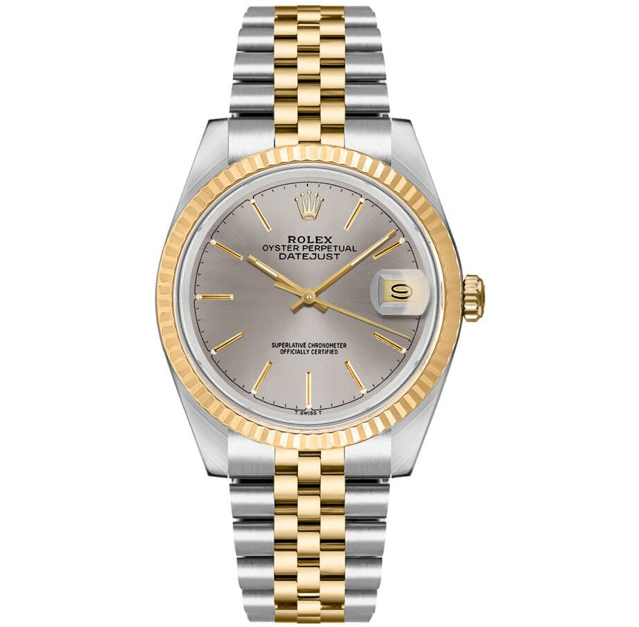 Rolex Date Just 16233 Silver Dial No Holes Case Watch