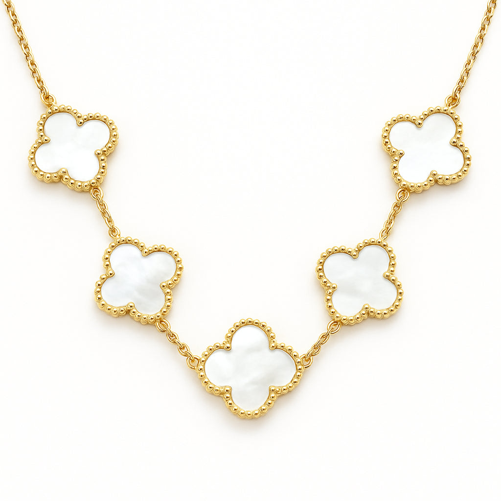 14K Yellow Gold Clover Bracelet with Mother of Pearl Stations