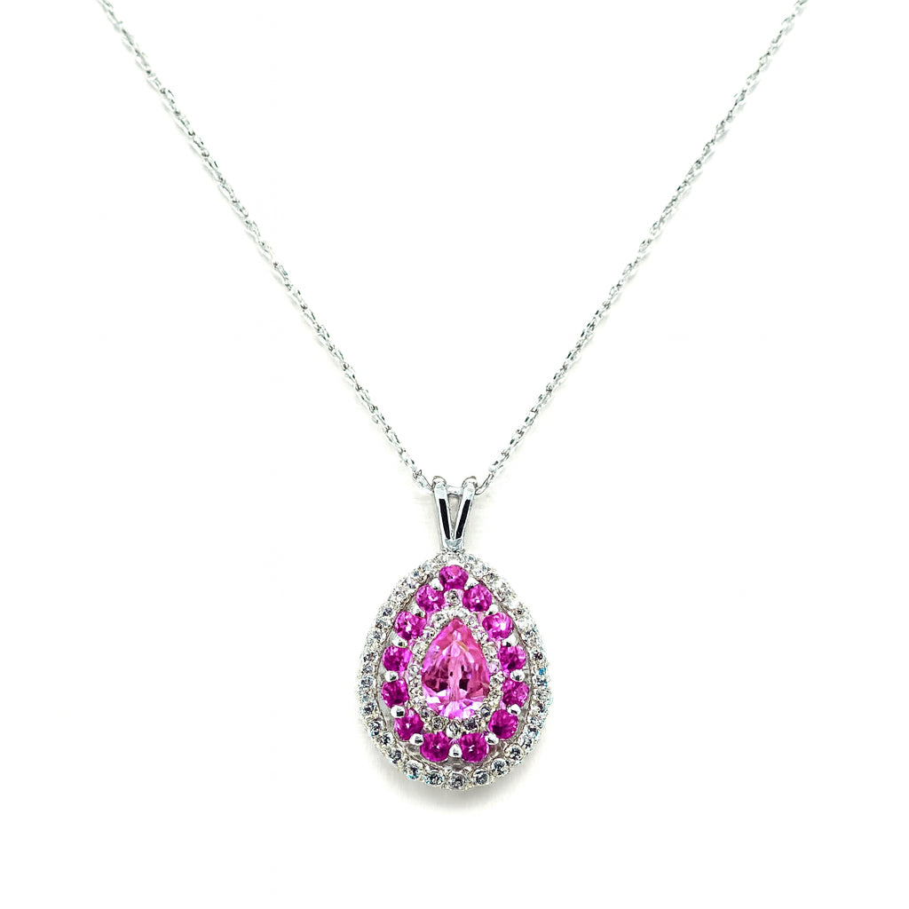 14 Karat White Gold Pink Sapphire Necklace - 2 Carats